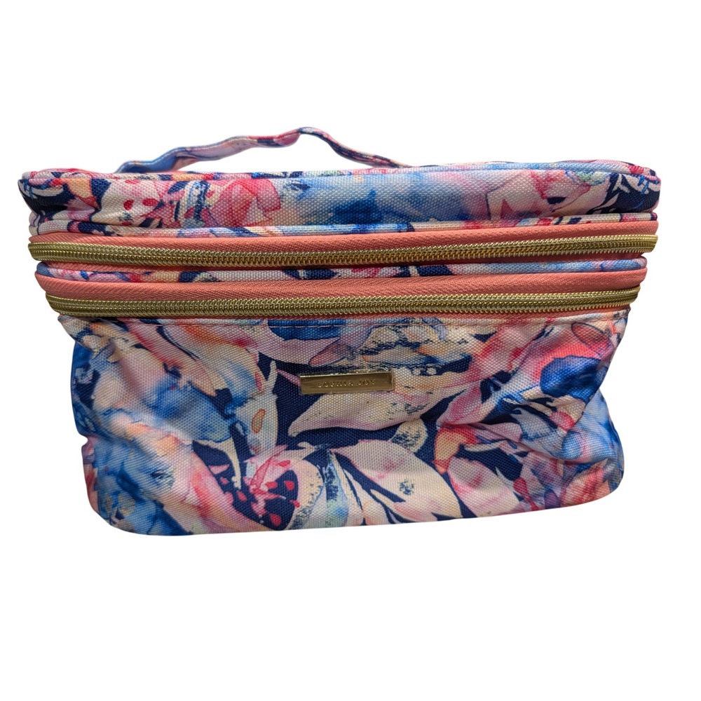 Sophia Joy Floral Makeup Bag Travel Cosmetic Case Multicolor Gold Zip Organizer